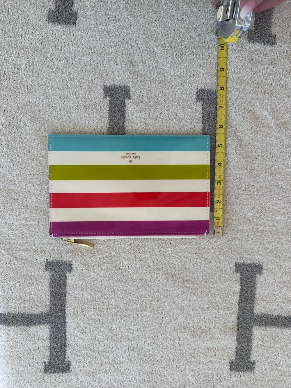 kate spade Multicolor Glossy Stripe Zip Pouch - Turquoise, Lime, Red, Purple